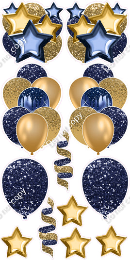 12 pc - Gold & Navy Blue - Balloon Flair Set