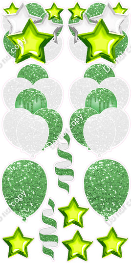 12 pc - Lime Green & White - Balloon Flair Set