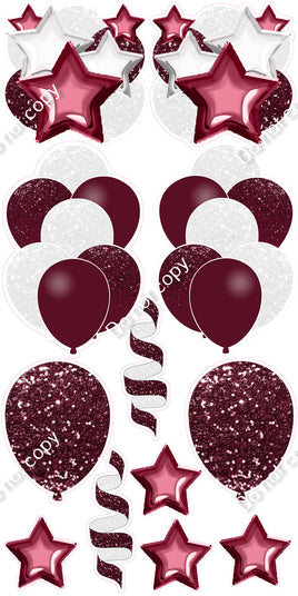 12 pc - Maroon & White - Balloon Flair Set