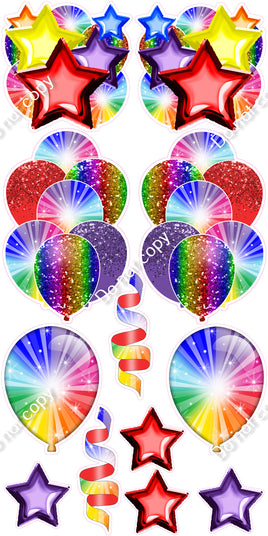 12 pc - Rainbow & Rainbow Burst - Balloon Flair Set