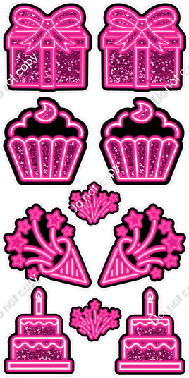 10 pc Hot Pink NEON Flair Set - Sparkle