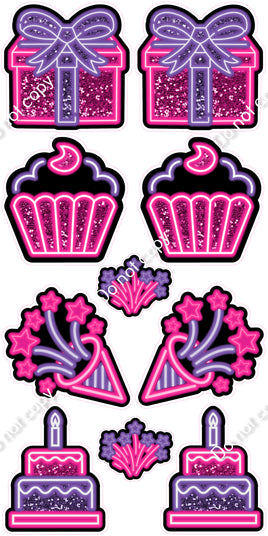 10 pc Hot Pink & Purple NEON Flair Set - Sparkle