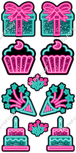 10 pc Hot Pink & Teal NEON Flair Set - Sparkle