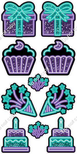 10 pc Purple & Teal NEON Flair Set - Sparkle