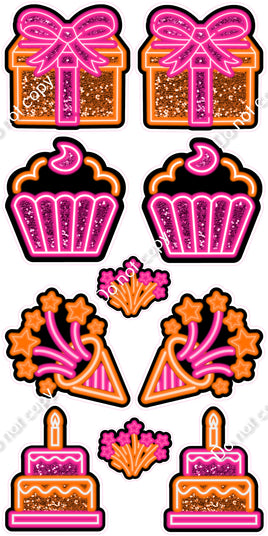 10 pc Hot Pink & Orange NEON Flair Set - Sparkle