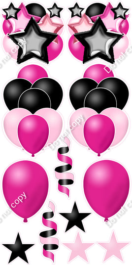 12 pc Minnie Mouse, Flat Red, Hot Pink, Baby Pink, Black Balloon Flair Set