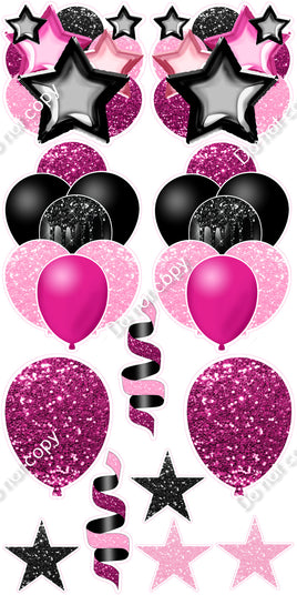12 pc Minnie Mouse, Sparkle Red, Hot Pink, Baby Pink, Black Balloon Flair Set