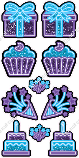 10 pc Purple & Caribbean NEON Flair Set - Sparkle