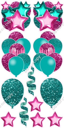 12 pc - Teal & Hot Pink - Balloon Flair Set