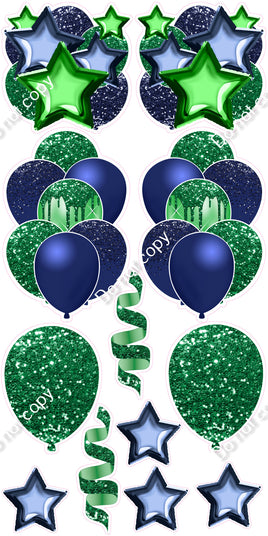 12 pc - Green, Navy Blue- Balloon Flair Set