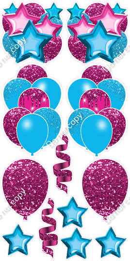 12 pc - Caribbean & Hot Pink - Balloon Flair Set