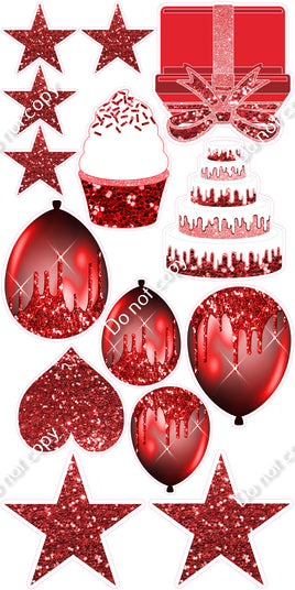 14 pc - Flair Set - Red Sparkle