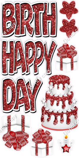 White Outline - 10 pc Happy Birthday