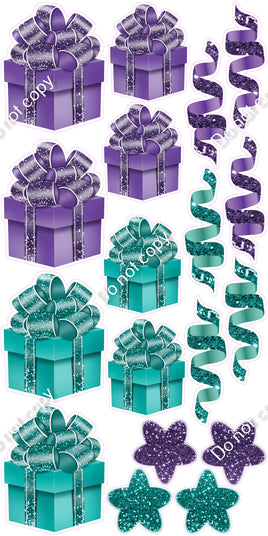 18 pc Purple & Teal Present Set