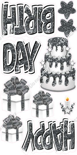 10 pc Happy Birthday - Swift - Silver & White