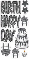 White Outline - 10 pc Happy Birthday