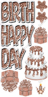 White Outline - 10 pc Happy Birthday