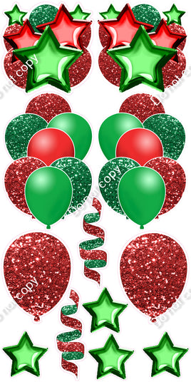 12 pc - Red & Green Sparkle - Balloon Flair Set