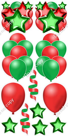 12 pc - Flat Red & Green - Balloon Flair Set