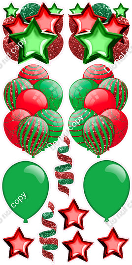 12 pc - Red & Green Sparkle with Accents - Balloon Flair Set