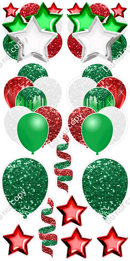 12 pc - Red, Green, & White Sparkle - Balloon Flair Set