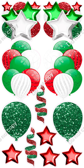 12 pc - Red, Green, & White Sparkle with Accents - Balloon Flair Set