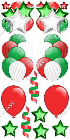 12 pc - Flat Red, Green, & White with Accents - Balloon Flair Set