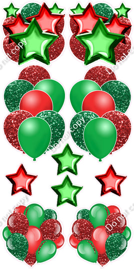 10 pc - Green & Red Sparkle Balloon Set