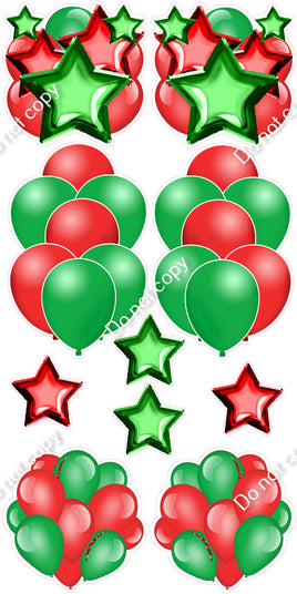 10 pc - Flat Green & Red Balloon Set