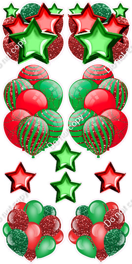 10 pc - Green & Red Sparkle with Accents Balloon Set