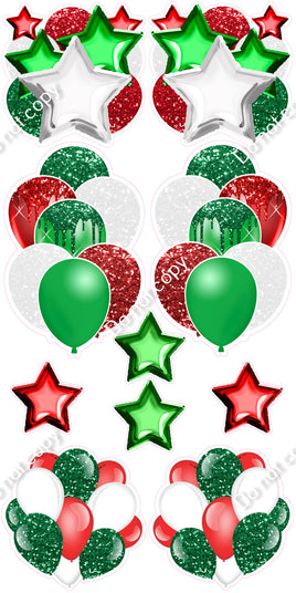 10 pc - Green & Red, & White Sparkle Balloon Set