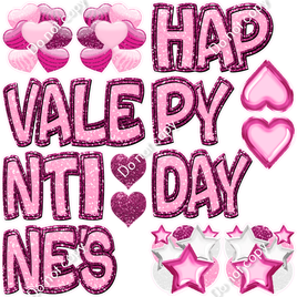 14 pc Hot Pink & Baby Pink Double Line BB Happy Valentine's Set