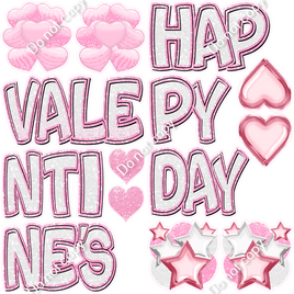 14 pc Baby Pink & White Double Line BB Happy Valentine's Set