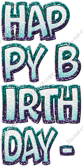 6 pc BB - EZ HBD - White & Teal & Purple Ombre Sparkle