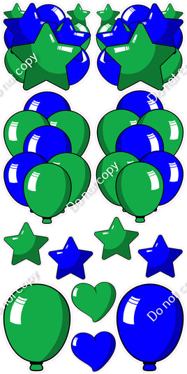 12 pc Green & Blue Cartoon Flair Set