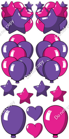 12 pc Purple & Hot Pink Cartoon Flair Set