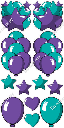 12 pc Purple & Teal Cartoon Flair Set