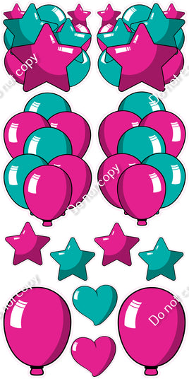 12 pc Hot Pink & Teal Cartoon Flair Set