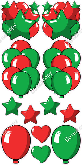 12 pc Green & Red Cartoon Flair Set