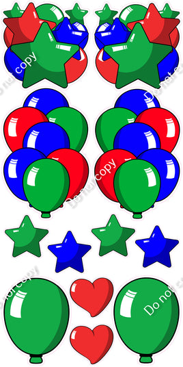 12 pc Green, Blue & Red Cartoon Flair Set