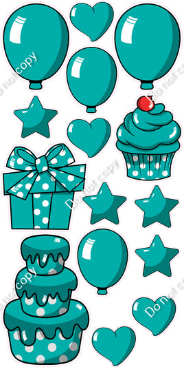 15 pc Teal Cartoon Flair Set