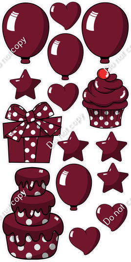 15 pc Burgundy Cartoon Flair Set