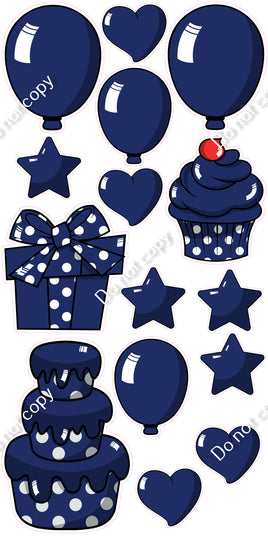 15 pc Navy Blue Cartoon Flair Set