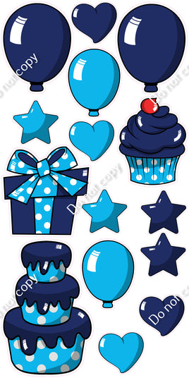 15 pc Navy Blue & Caribbean Cartoon Flair Set