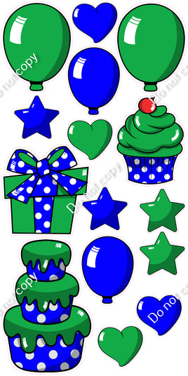 15 pc Green & Blue Cartoon Flair Set