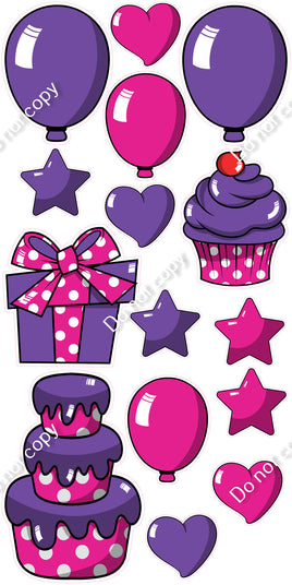 15 pc Purple & Hot Pink Cartoon Flair Set