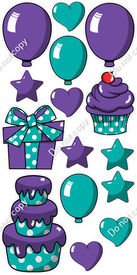 15 pc Purple & Teal Cartoon Flair Set