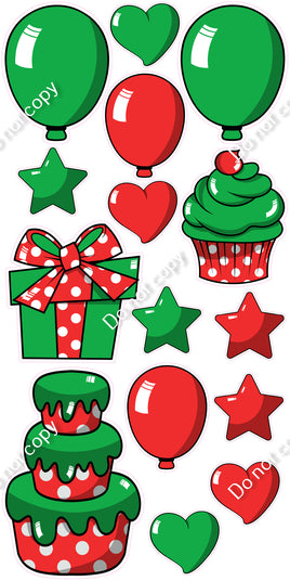 15 pc Green & Red Cartoon Flair Set