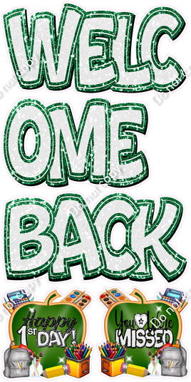 5 pc Sparkle White & Green Split Welcome Back Set