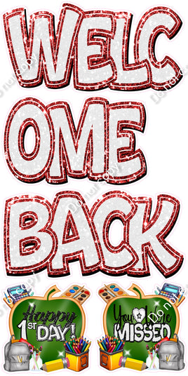 5 pc Sparkle White & Red Split Welcome Back Set